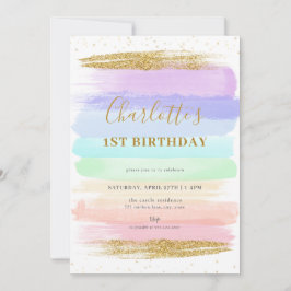 Chica Pastel Rainbow 1ª invitación de cumpleaños