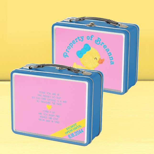 Chica Pato de goma Primera Cápsula de Cumpleaños (Girl Rubber Duck Pink Time Capsule Lunchbox Storage for 1st Birthday Time Capsule)