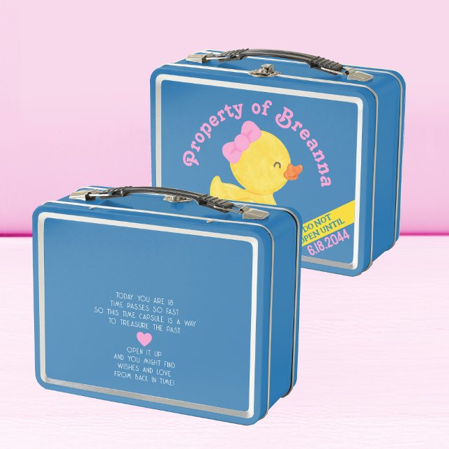 Chica Pato de goma Primera Cápsula de Cumpleaños (Girl Rubber Duck Blue Time Capsule Lunchbox Storage for 1st Birthday Time Capsule)