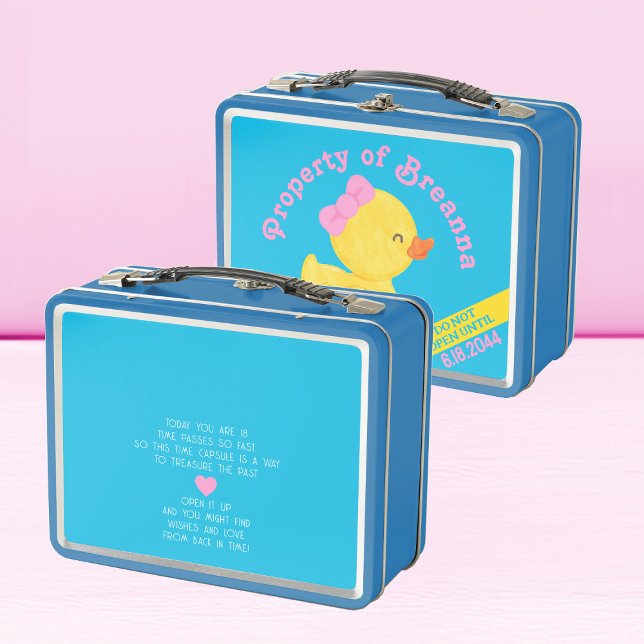Chica Pato de goma Primera Cápsula de Cumpleaños (Girl Rubber Duck Baby Blue Time Capsule Lunchbox Storage for 1st Birthday Time Capsule)