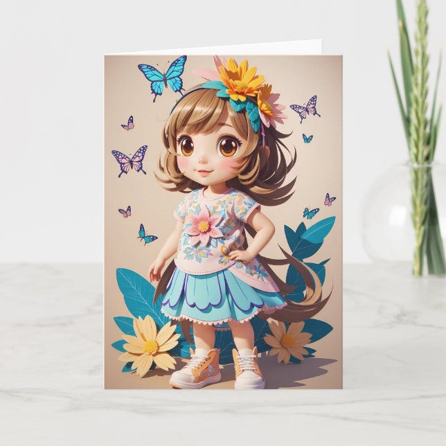 Chica personalizado con flores | Tarjeta (Anverso)
