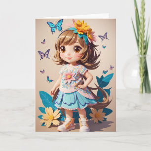 Chica personalizado con flores   Tarjeta