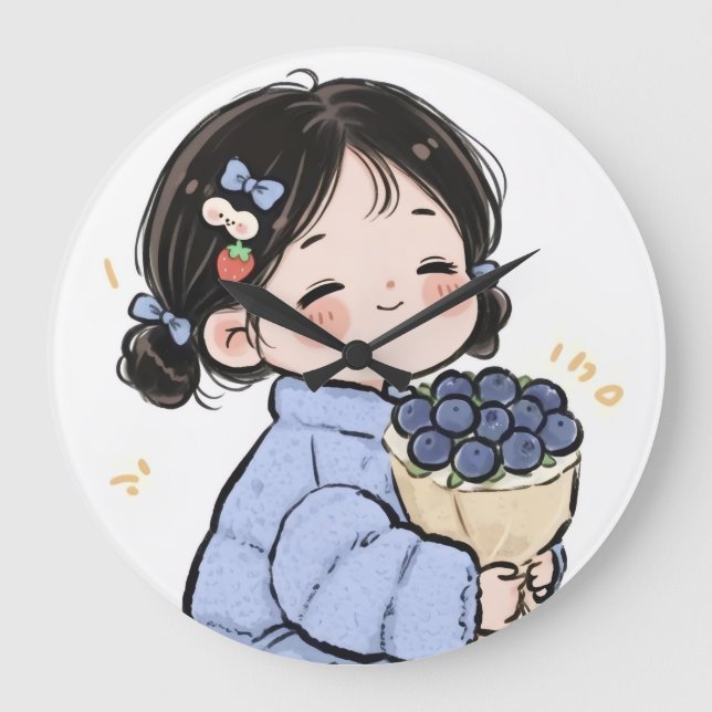 Chica Personalizado con reloj de pared Blueberries (Anverso)
