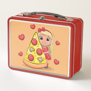 Chica personalizado con una gran porción de pizza.