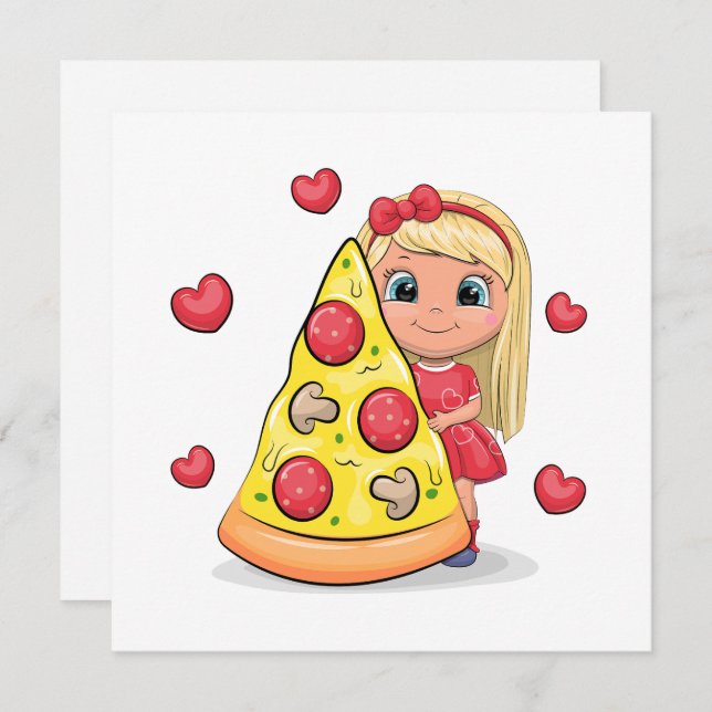 Chica personalizado con una rebanada de pizza. (Anverso / Reverso)