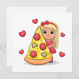 Chica personalizado con una rebanada de pizza.