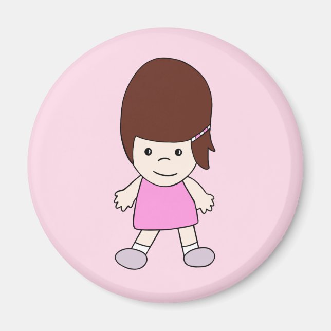 Chica Personalizado feliz con traje rosado en imán (Frente)