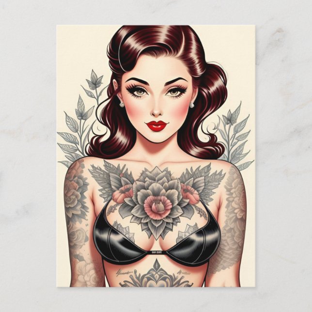 CHICA PIN UP con Tatuajes POSTAL (Anverso)