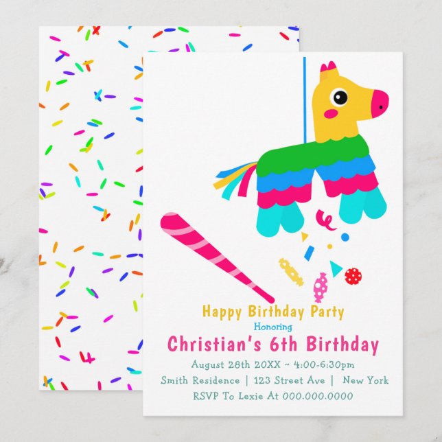 Chica Piñata VI Invitaciones de cumpleaños (Anverso / Reverso)