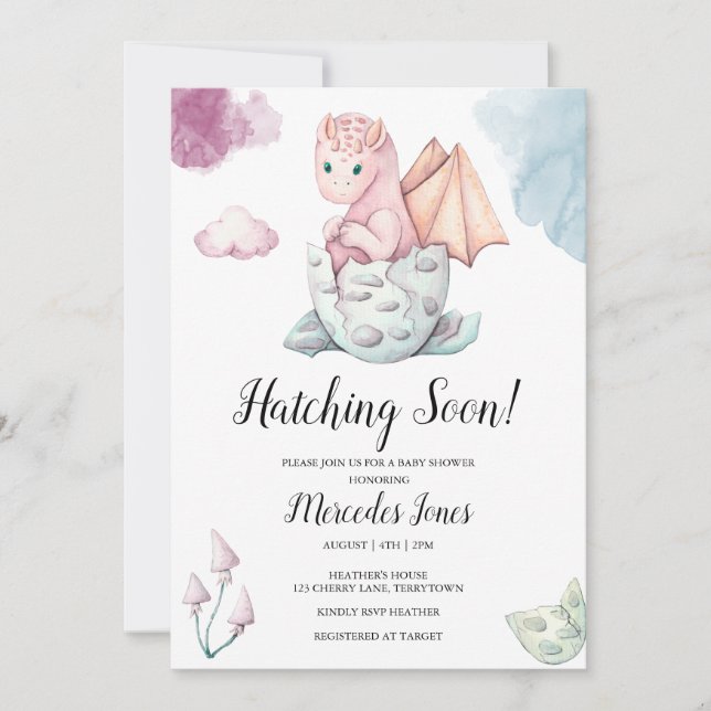 Chica Pink Hatching Dragon Invitación pronto (Anverso)