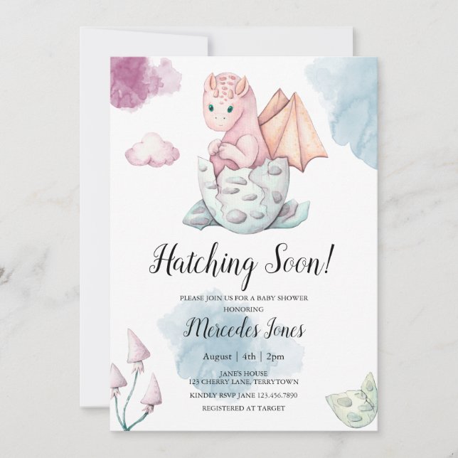 Chica Pink Hatching Dragon Invitación pronto (Anverso)