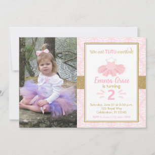 Chica Pink Tutu Ballerina Foto Invitación al cumpl