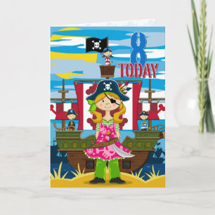 Chica Pirate Ship Scene 8ª tarjeta de cumpleaños
