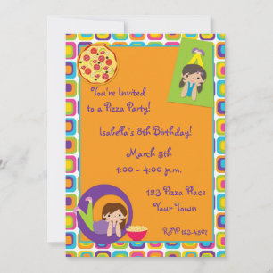 Chica Pizza Fiesta Invitación de cumpleaños