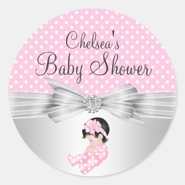 Chica Polka dot Baby Shower Pegatina (Anverso)