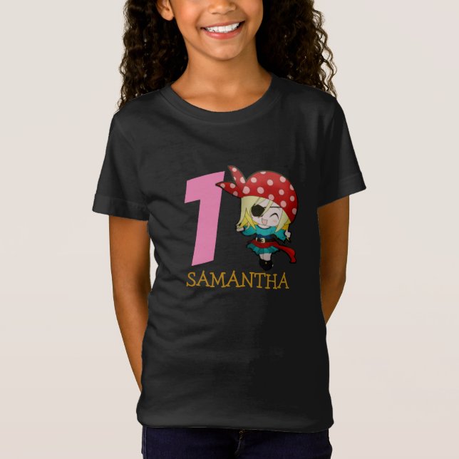Chica Primer cumpleaños fiesta pirata camiseta (Anverso)