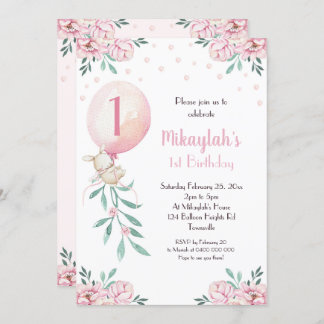 Chica Primer cumpleaños Invitación globos Fiesta c