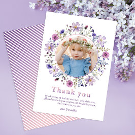 Chica Purple Wildflower Gracias tarjeta de foto
