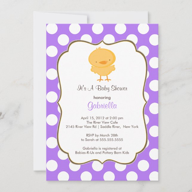 Chica púrpura de invitación a Baby Shower de Chick (Anverso)