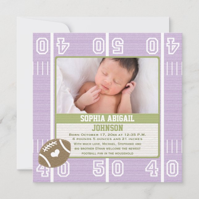 Chica púrpura de la Invitación del bebé del deport (Anverso)