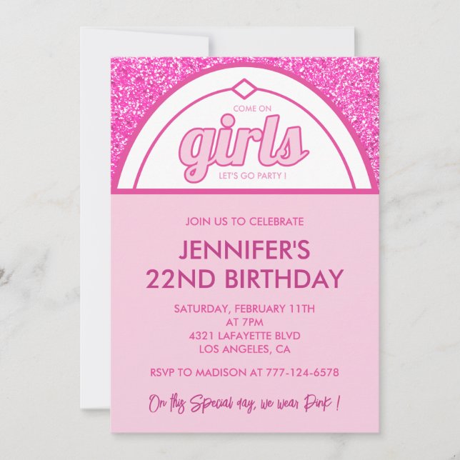 Chica Purpurina de invitaciones a los 22 cumpleaño (Anverso)