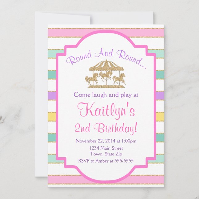 Chica Purpurina rosa  de la invitación al cumpleañ (Anverso)