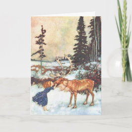 "Chica que besa tarjeta de Navidad del vintage de
