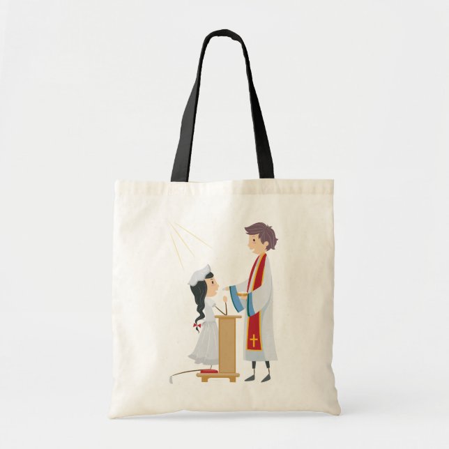 Chica que recibe la bolsa de asas de la comunión (Frente)