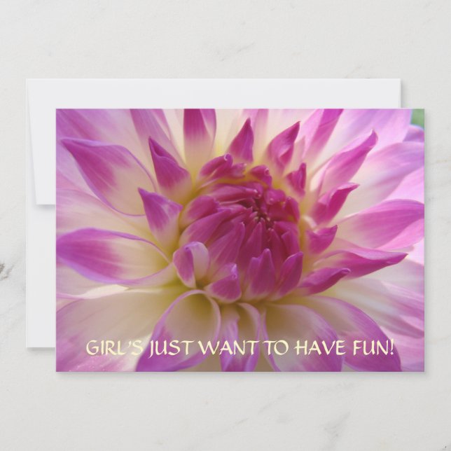 ¡CHICA QUIERE DIVERTIRSE! Invitaciones Dahlias (Anverso)