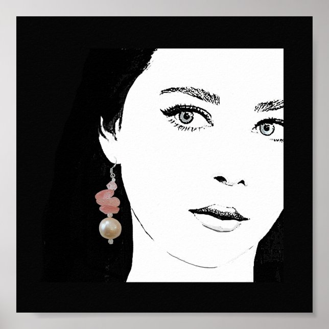 Chica raro cara moda ilustracion arte fino (Frente)