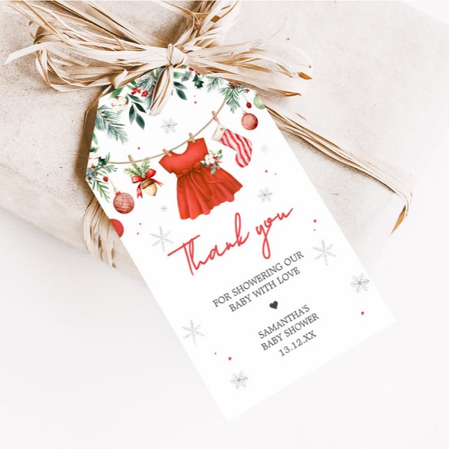 Chica Red Santa Navidades Etiquetas Baby Shower Fa (Santa Baby Clothesline Baby Shower Favor Tags)
