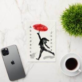 Chica Red Umbrella Relieve metalizado Tarjeta de c