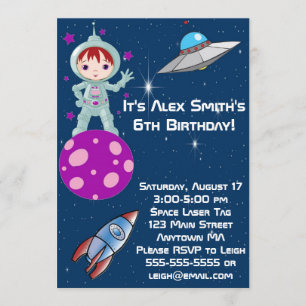 Chica Redhead Astronauta Invitación al cumpleaños