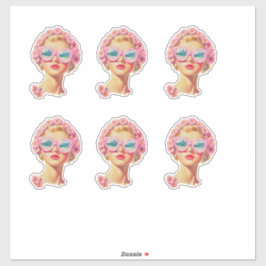 Chica Retro Beach con Pegatina Floral de gafas de 