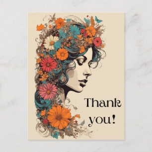 Chica Retro con Flores en el pelo Tarjeta Postal
