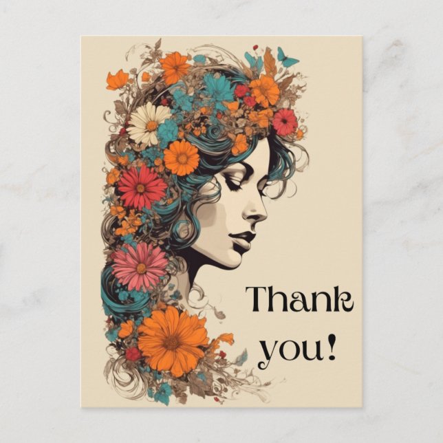 Chica Retro con Flores en el pelo Tarjeta Postal (Anverso)