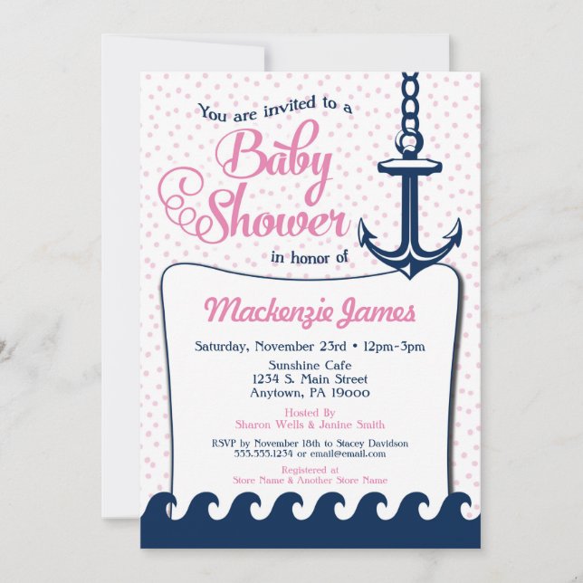 Chica retro de invitación a Baby Shower náutica ro (Anverso)