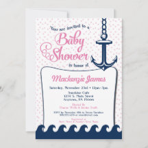 Chica retro de invitación a Baby Shower náutica ro
