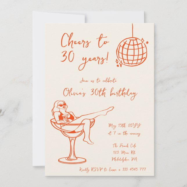 Chica retro en la invitación a la fiesta de cumple (Anverso)