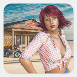 Chica Retro Vintage abandonó a Pegatinas de gasoli
