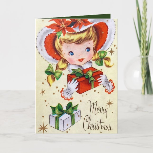 Chica retro vintage agregar tarjeta de Navidades d (Anverso)