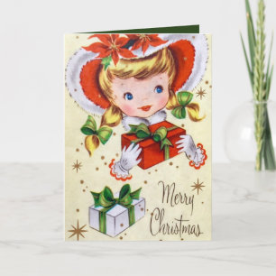 Chica retro vintage agregar tarjeta de Navidades d