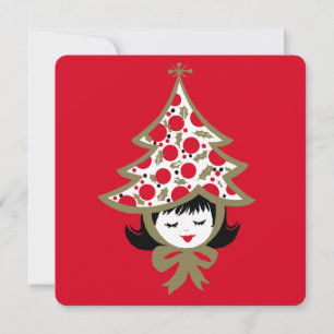 Chica Retro Vintage de Navidad con Sombrero de Árb