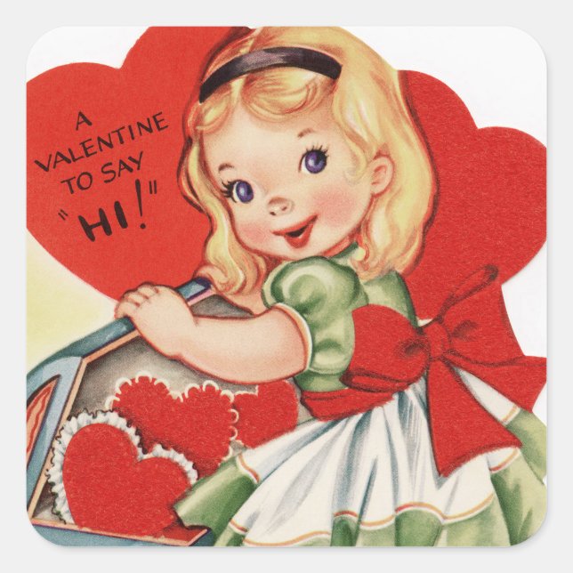 Chica retro vintage Valentine pegatina de vacacion (Anverso)