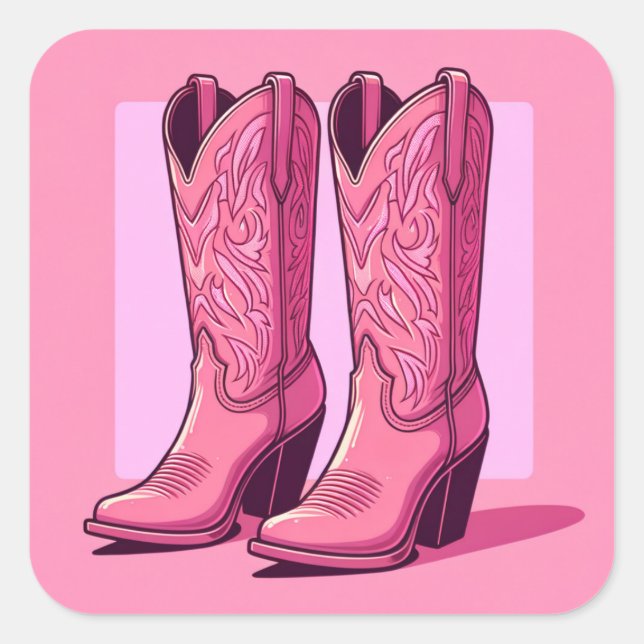 Chica rosa bota a Pegatinas occidentales de moda (Anverso)