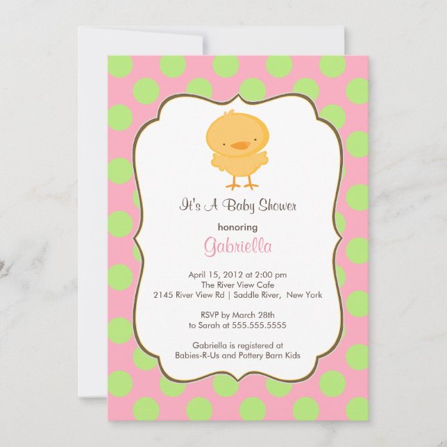 Chica rosa de la invitación a Baby Shower de Chick (Anverso)