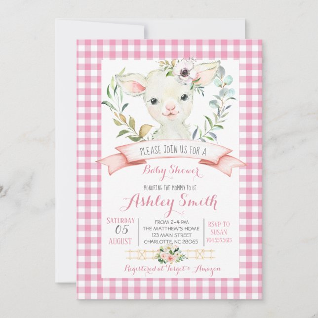 chica rosa de la invitación a la ducha de bebé de  (Anverso)