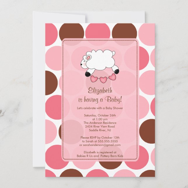 Chica rosa de la invitación de Sweet Sheep Baby Sh (Anverso)