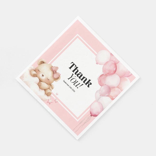 Chica rosa de la servilleta de papel Baby Shower (Esquina)