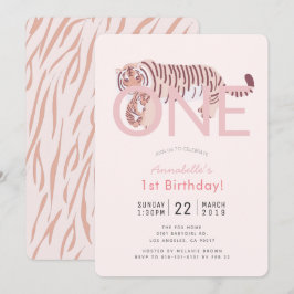 Chica Rosa de un tigre salvaje Invitación a cumpli